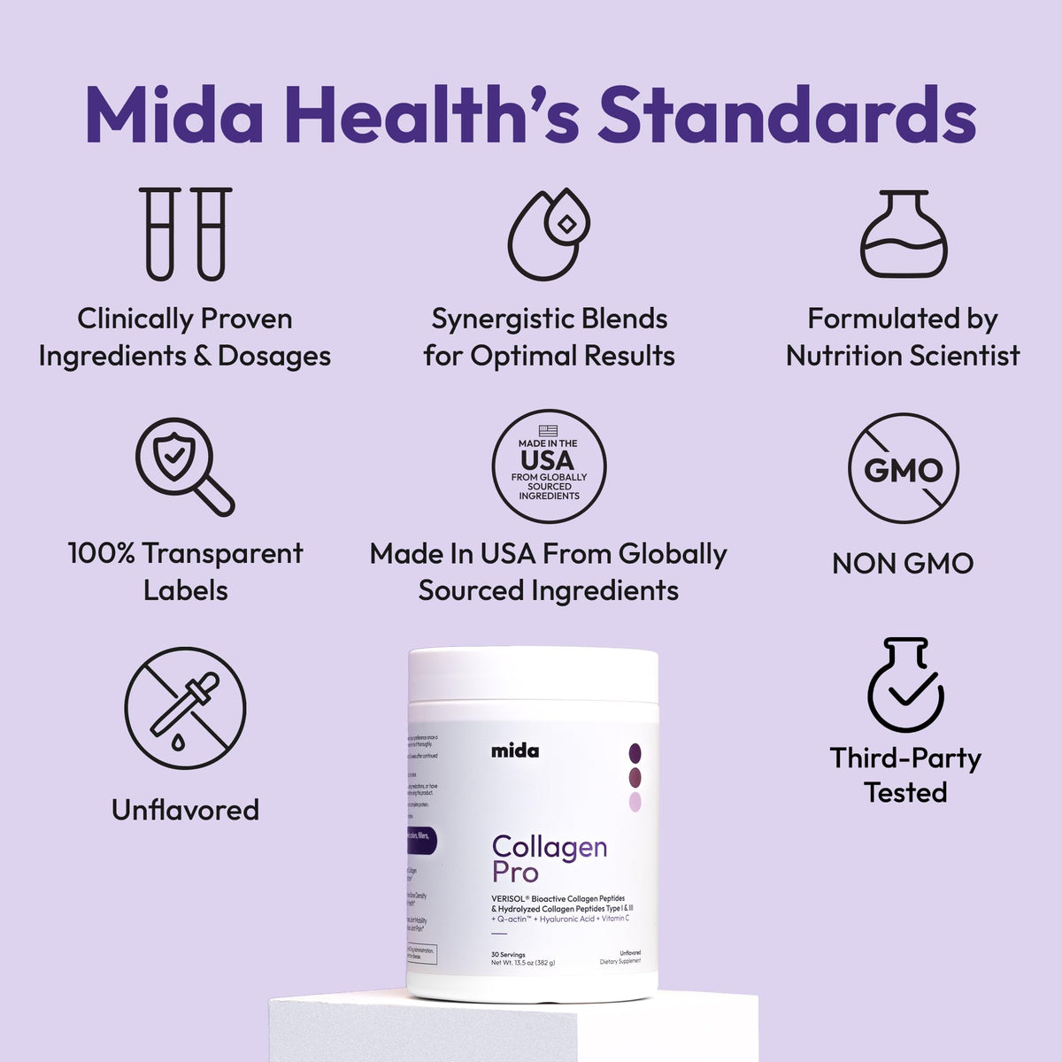 Hydrolyzed Collagen Peptides Type I & III with Vitamin C, Hyaluronic Acid, Biotin, Unflavored Powder, 30 Servings H240072