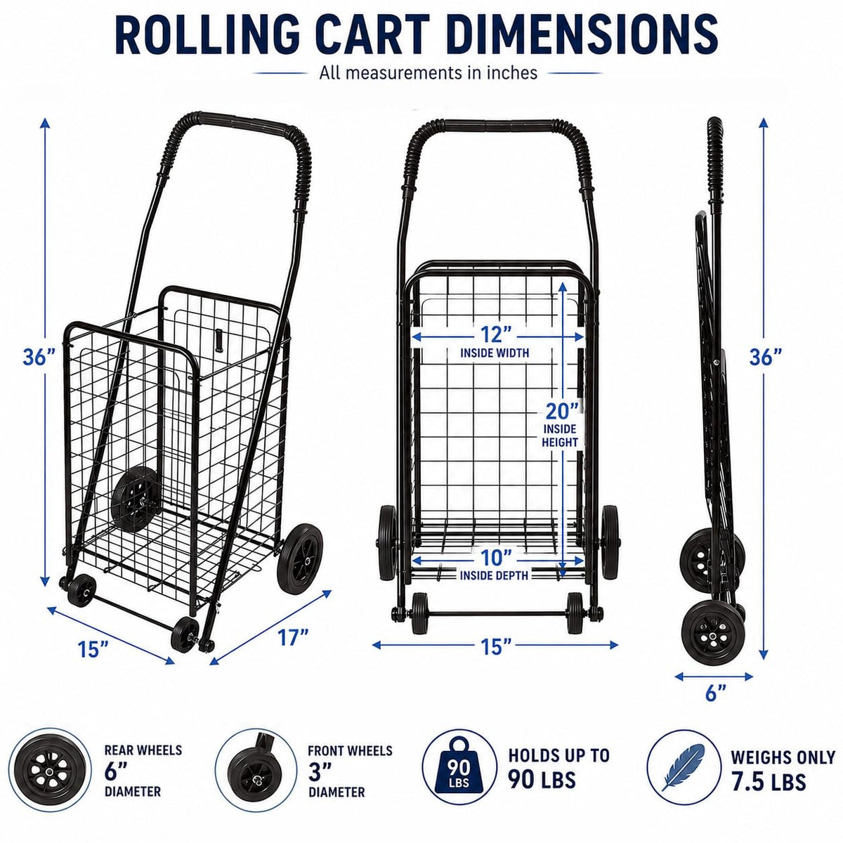 Black Foldable Utility Cart with Wheels Z67682