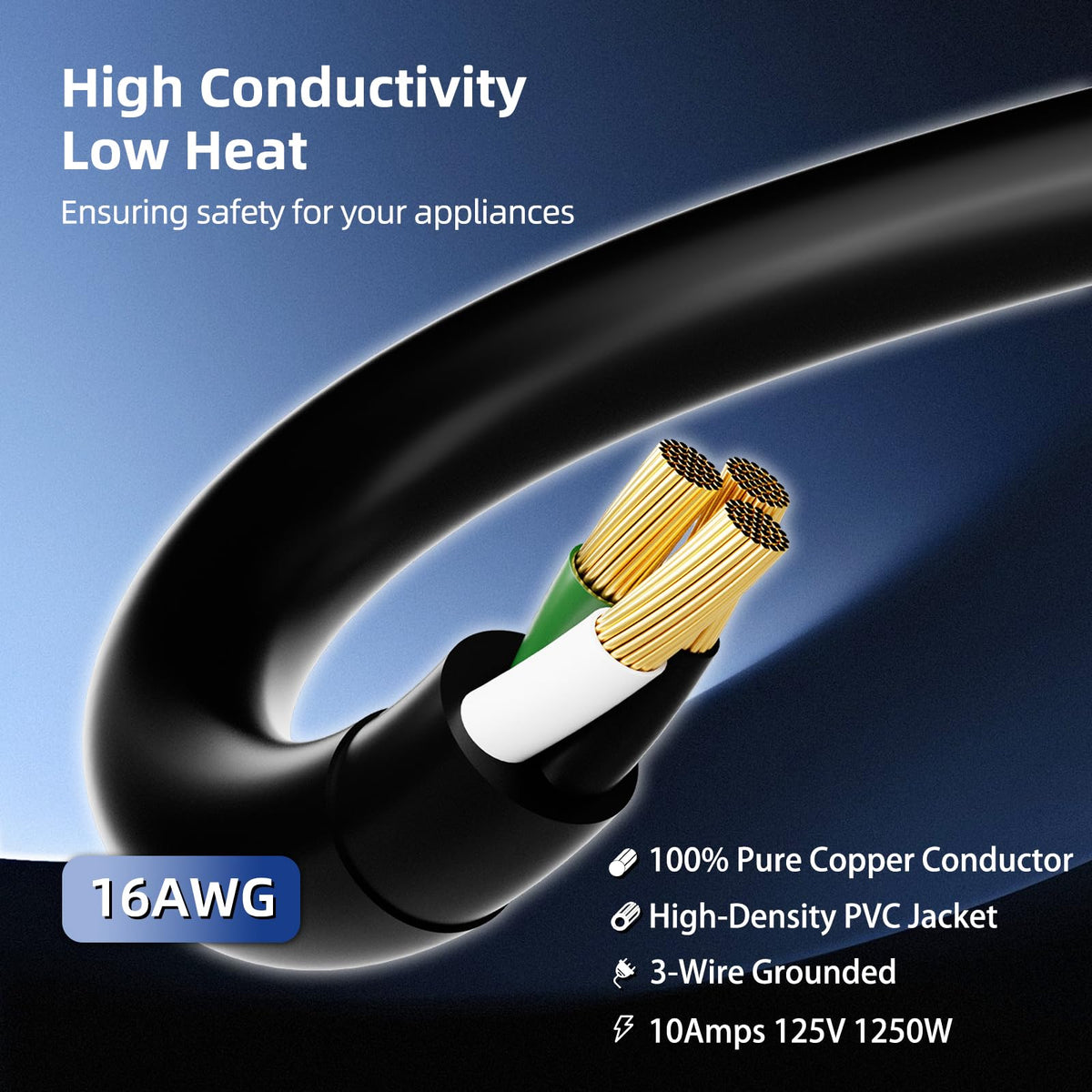 100 FT 3 Outlet Outdoor Extension Cord Waterproof 16/3 SJTW Black Y56263
