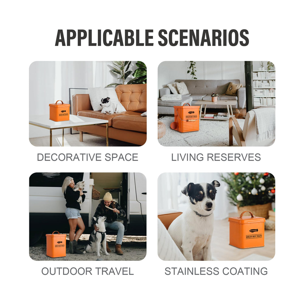 Metal Dog Food Containers with Lids and Spoon, 3 Set H20584