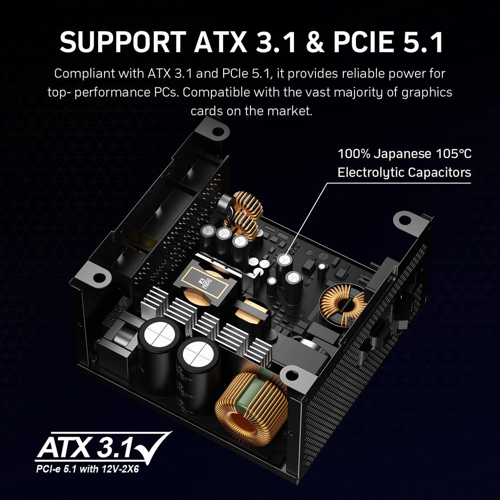 850W Fully Modular 80+ Gold ATX 3.1 Power Supply P408