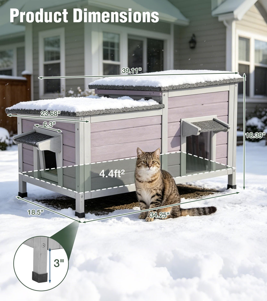 Large 2-Room Weatherproof Heated Cat House A768630