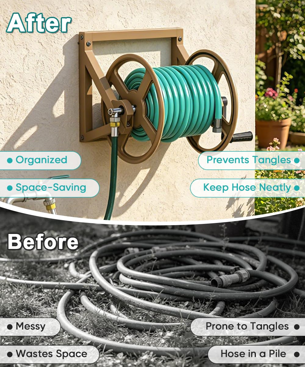 Wall Mounted Metal Garden Hose Reel Holds 125 ft Z705