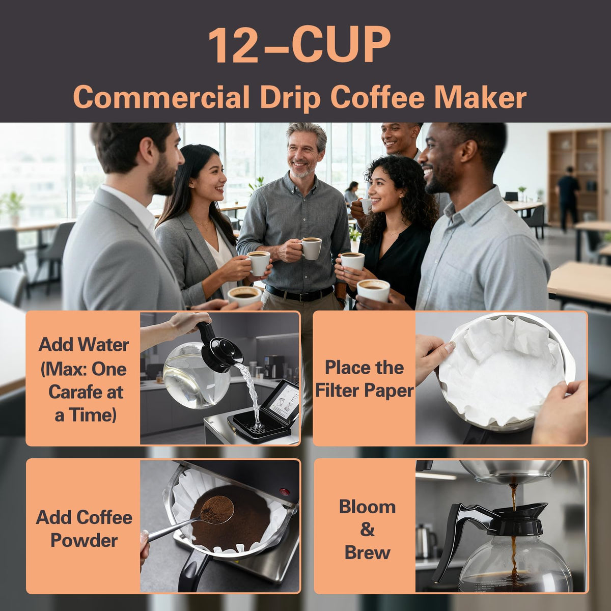 12-Cup Commercial Drip Coffee Maker with 2 Carafes G4585