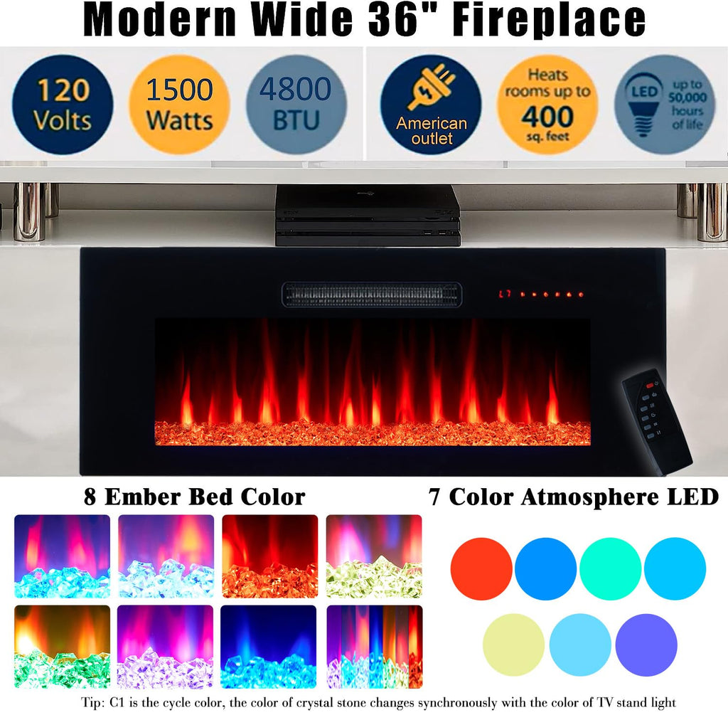 70" High-Gloss TV Stand with 36" Electric Fireplace K90458