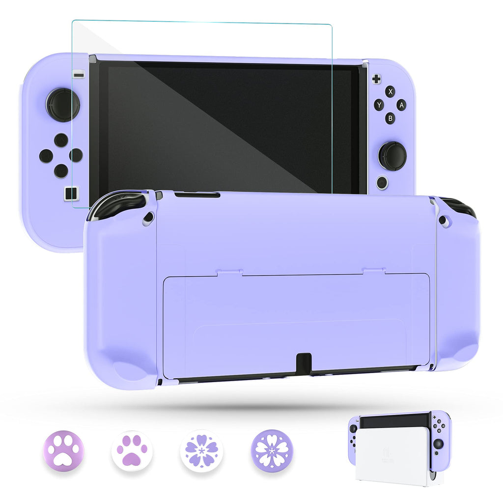 Purple Case for Nintendo Switch OLED Model with Screen Protector and 4 Thumb Grip Caps J270746