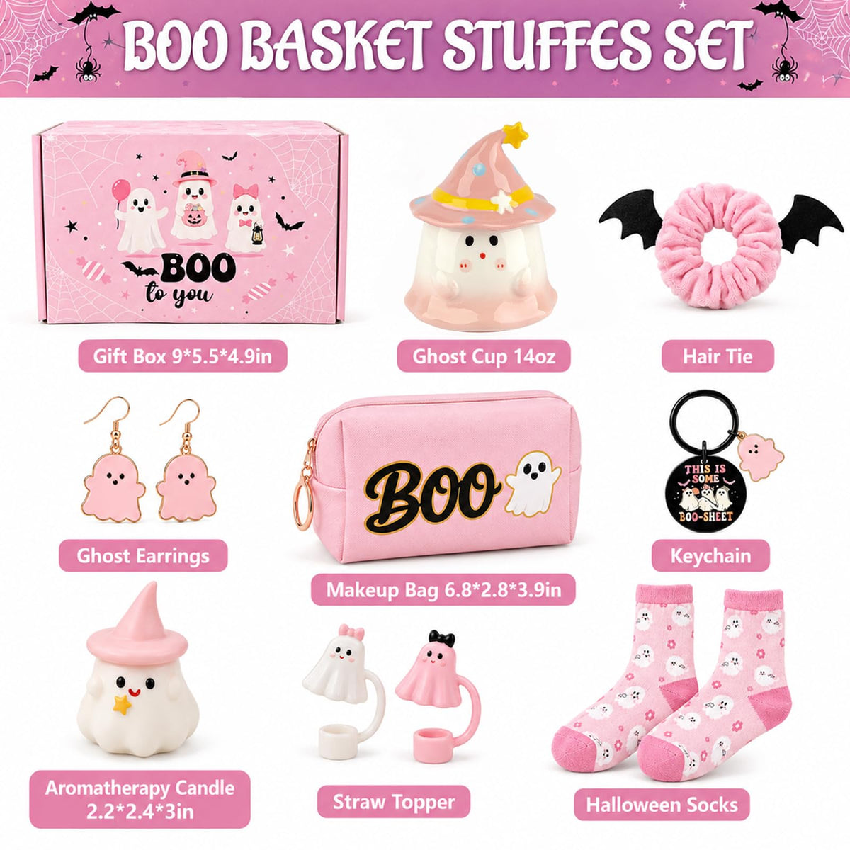 Pink Halloween Boo Basket Set with 14oz Cups Z427692