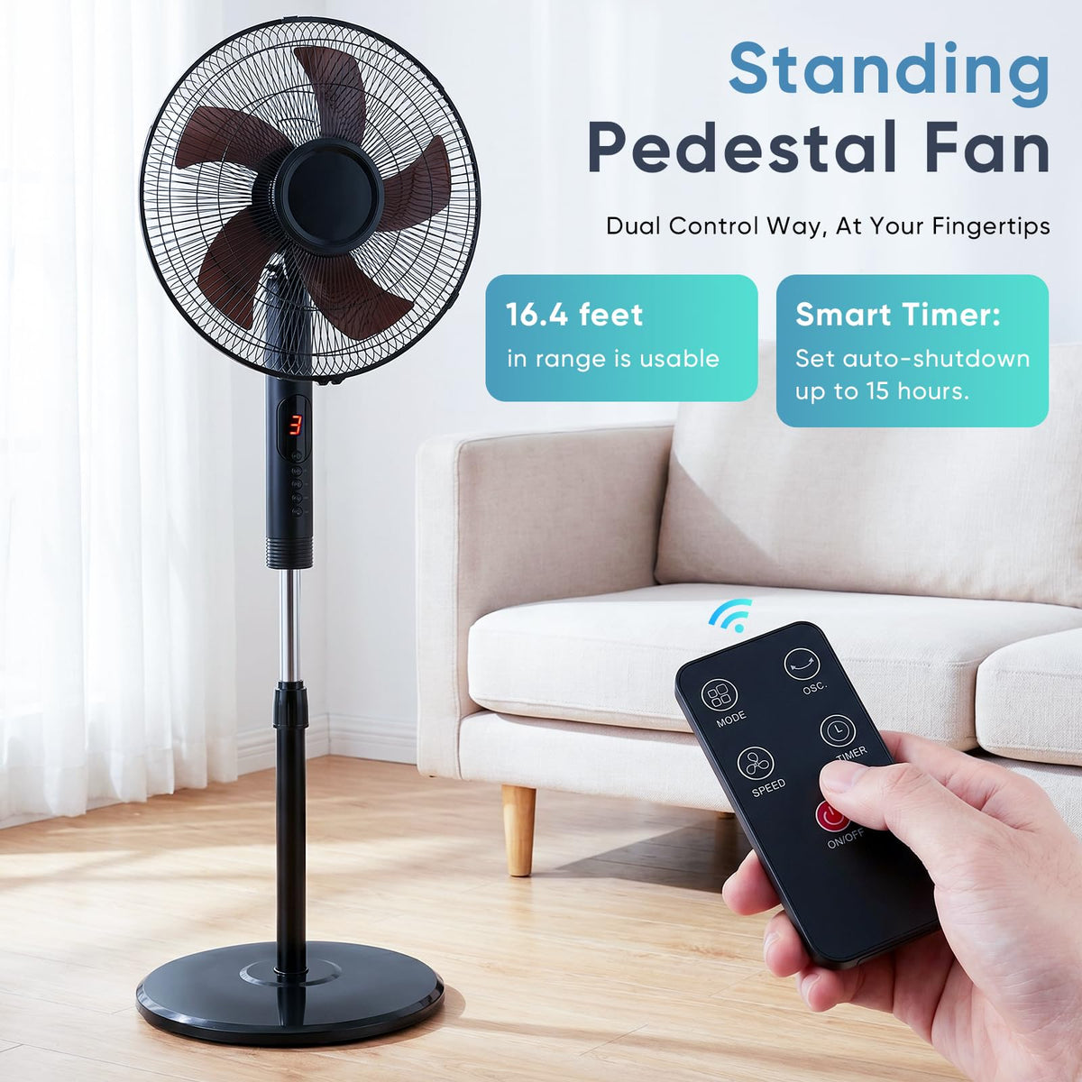17" Oscillating Pedestal Fan with Remote D7838