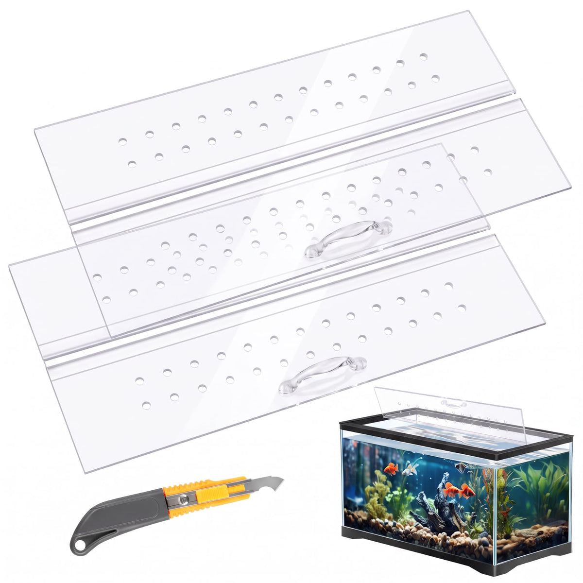 Clear Polycarbonate Aquarium Canopy Set 2 Pcs with Handle M448737