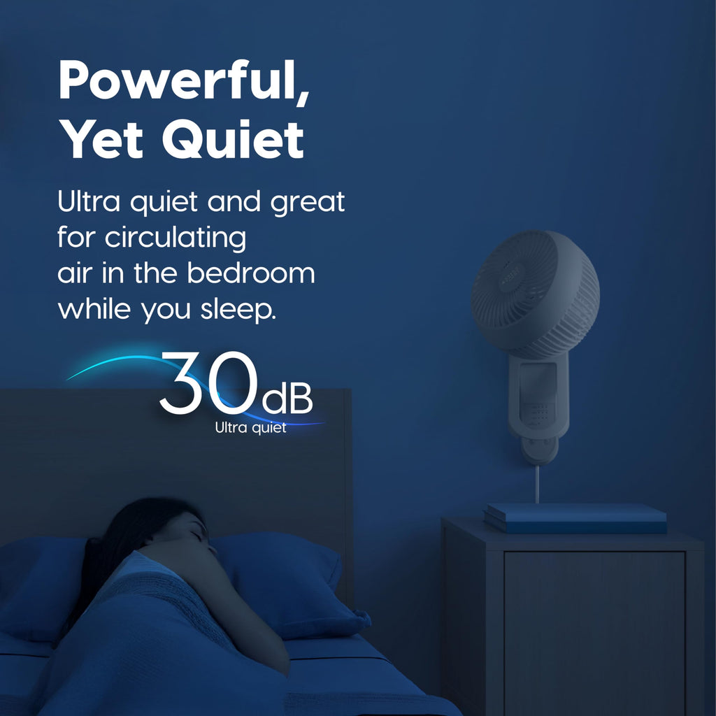 Wall Mount Fan with Remote, 360° Oscillation, 3 Speeds, White V139