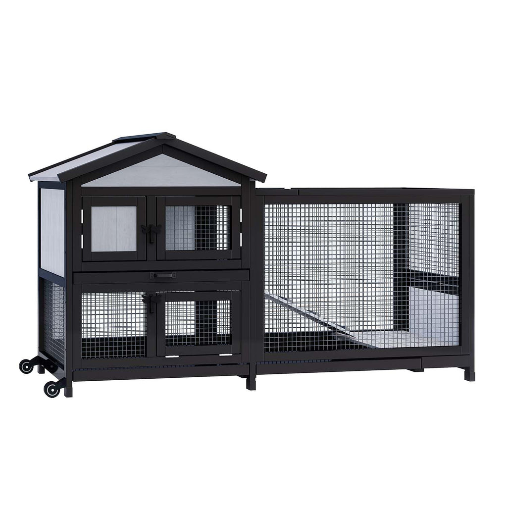 Black 2-Story Rabbit Hutch with Pull Out Tray H300795