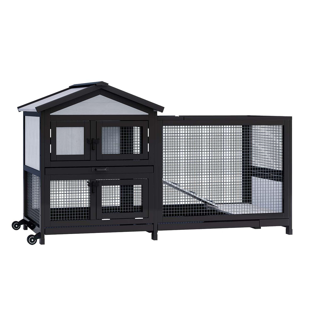 Black 2-Story Rabbit Hutch with Pull Out Tray H300795