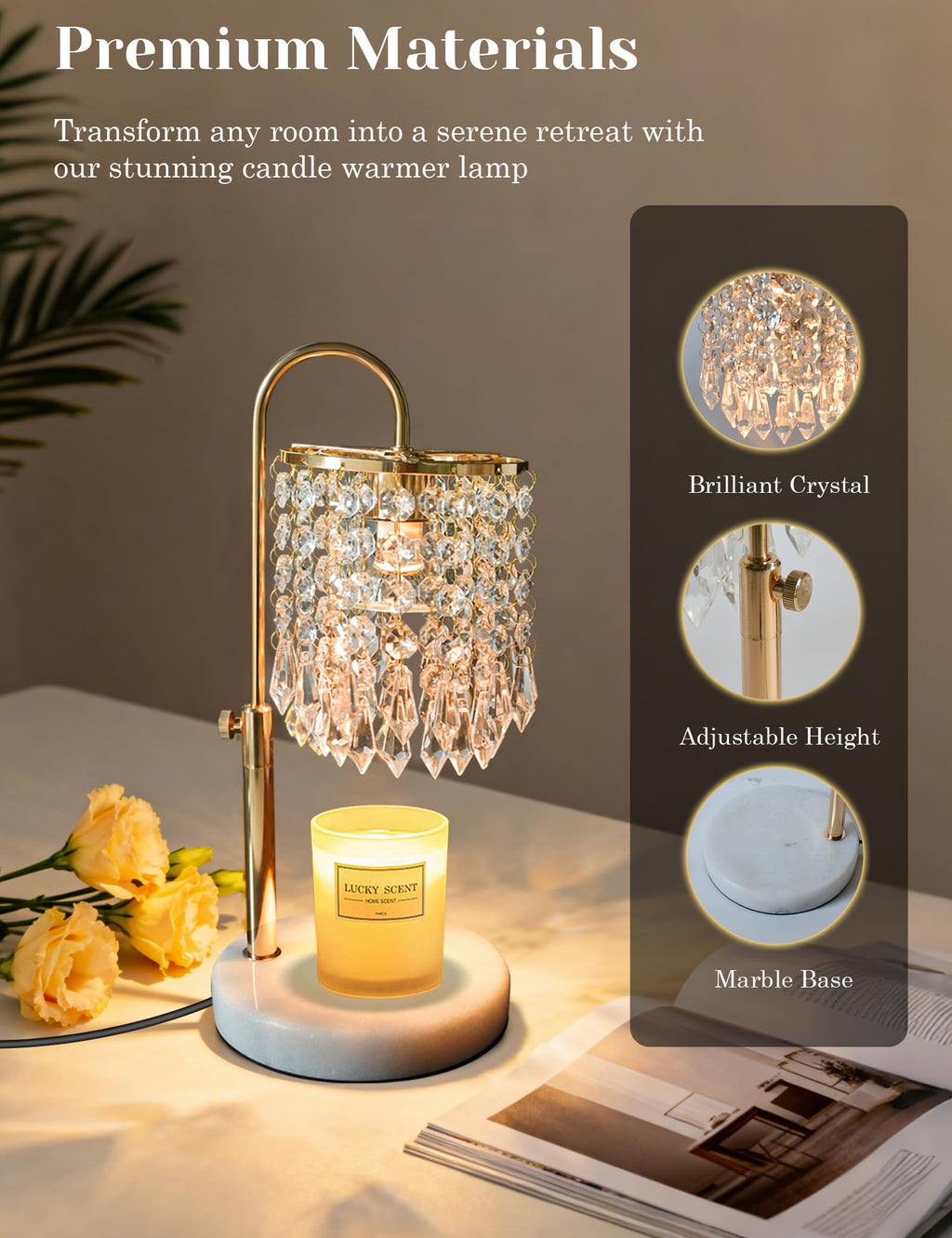 Candle Warmer Lamp with Timer Dimmable Adjustable Height Gold O4928