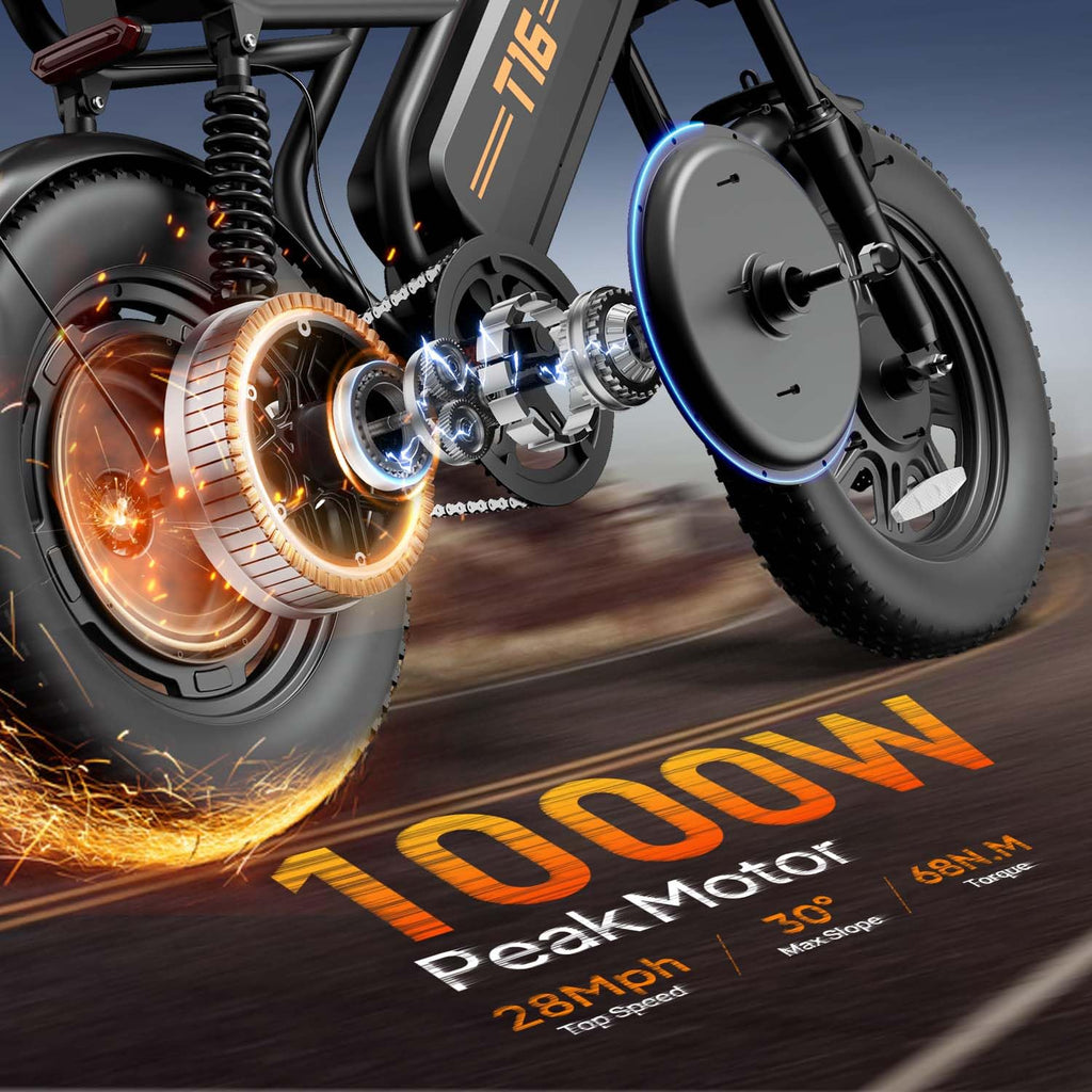 1000W Peak Electric Bike with 48V 13AH Battery, 16" Fat Tire I713438
