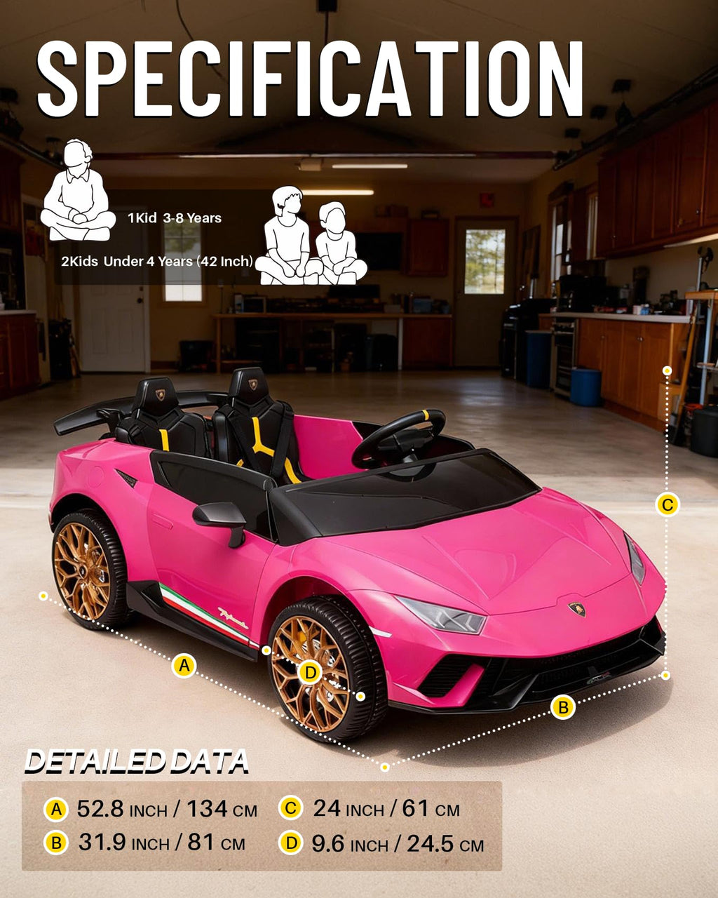 Pink 24V 2 Seater Kids Ride on Car V770