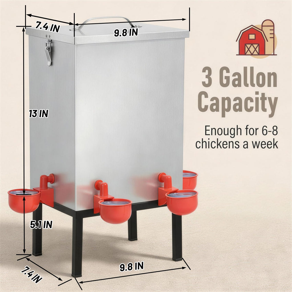 3 Gallon Stainless Steel Chicken Waterer with Cups & Nipples R3068
