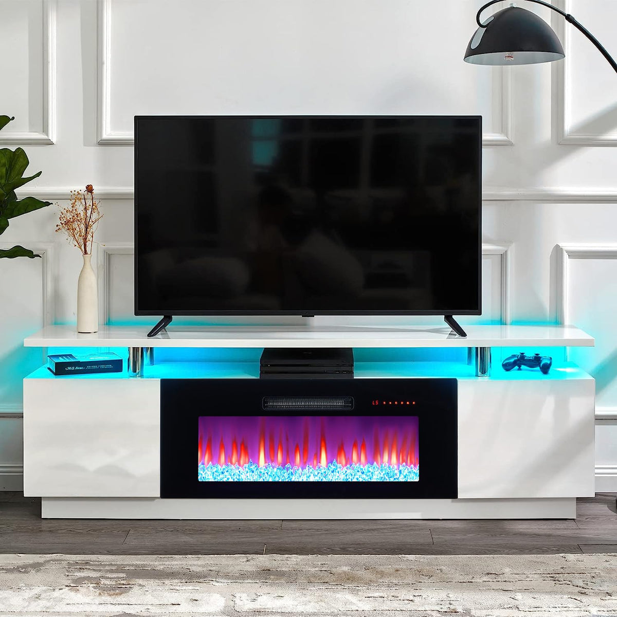 70" High-Gloss TV Stand with 36" Electric Fireplace K90458