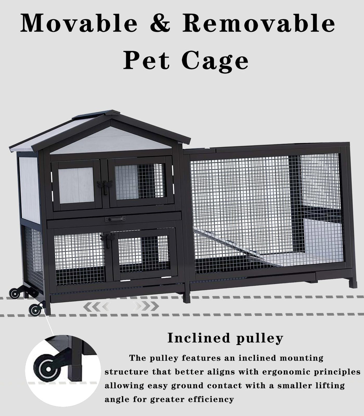 Black 2-Story Rabbit Hutch with Pull Out Tray H300795