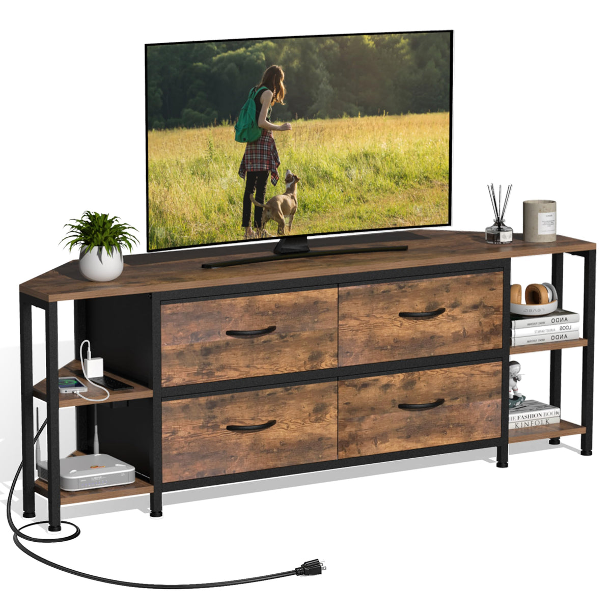 Brown Corner TV Stand with Drawer W496382