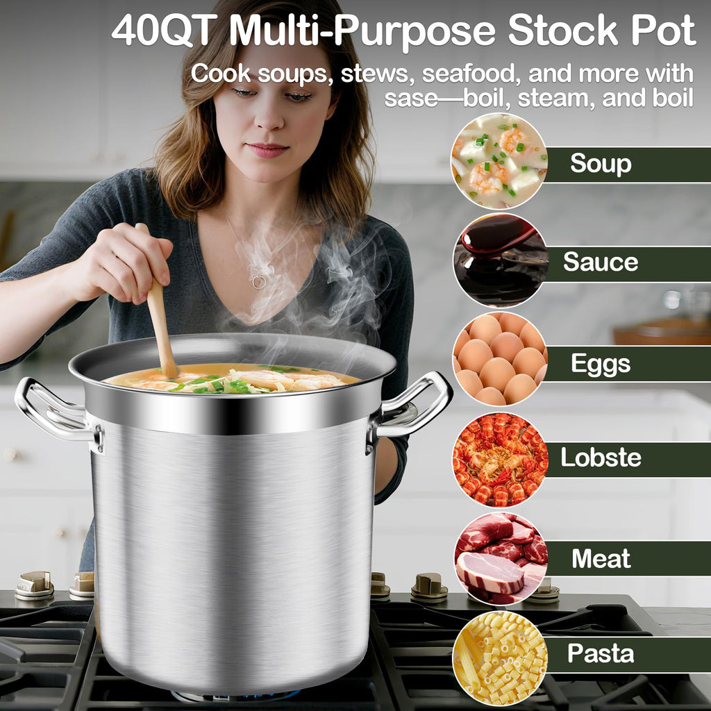 40QT Stainless Steel Stockpot with Lid T1473