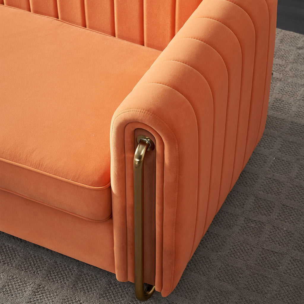 Orange Velvet 3 Seat Sofa C71771