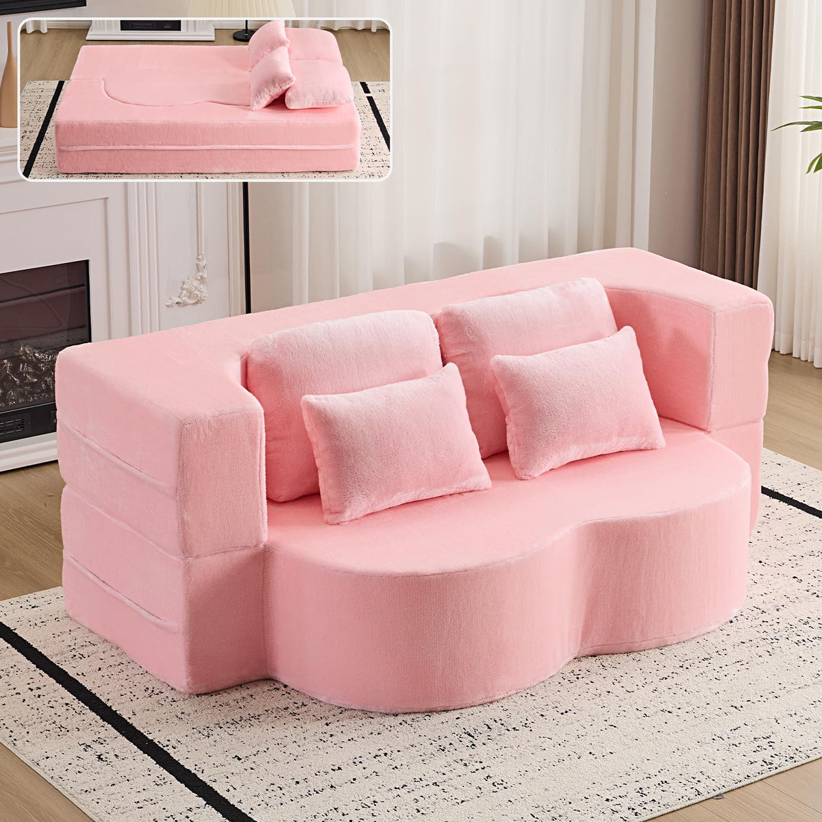 Pink Convertible Sofa Bed L4348