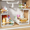 Adjustable 2 Tier Pull Out Under Sink Organizer, White, 2 Pack Y364904