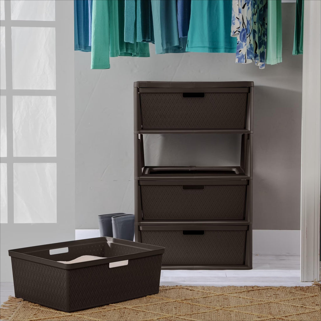 Brown 4-Drawer Storage Tower with Bins V419907