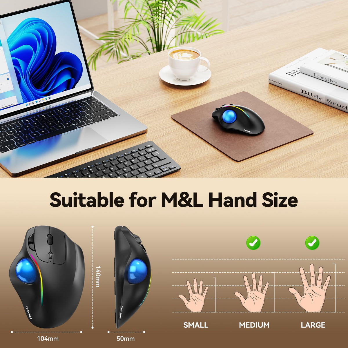 Wireless Bluetooth Ergonomic Trackball Mouse S3270