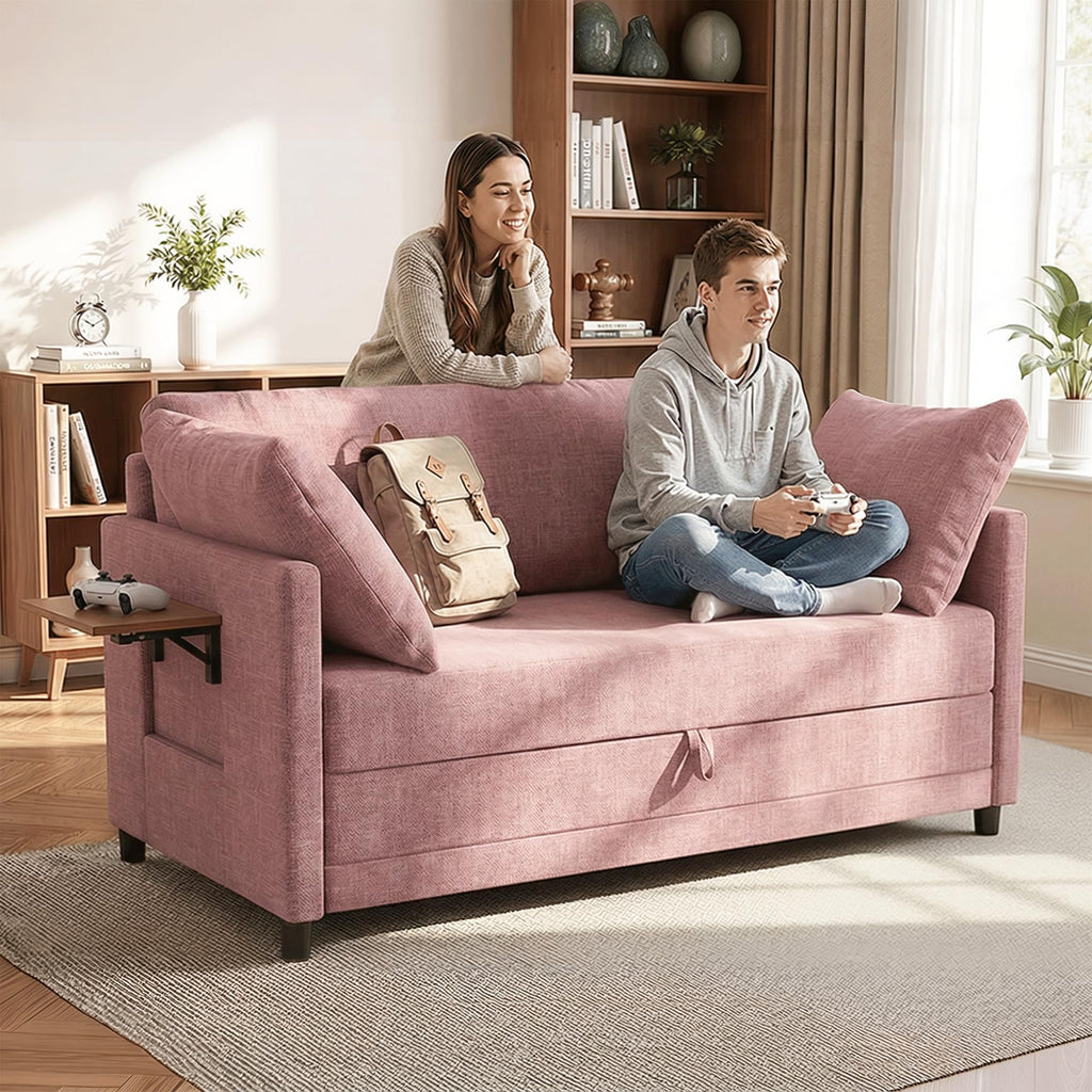 Pink Convertible Sofa Bed with Side Table H56807