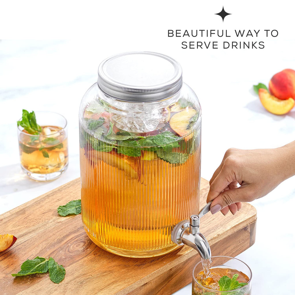 1 Gallon Glass Beverage Dispenser with Stainless Steel Spigot D516870
