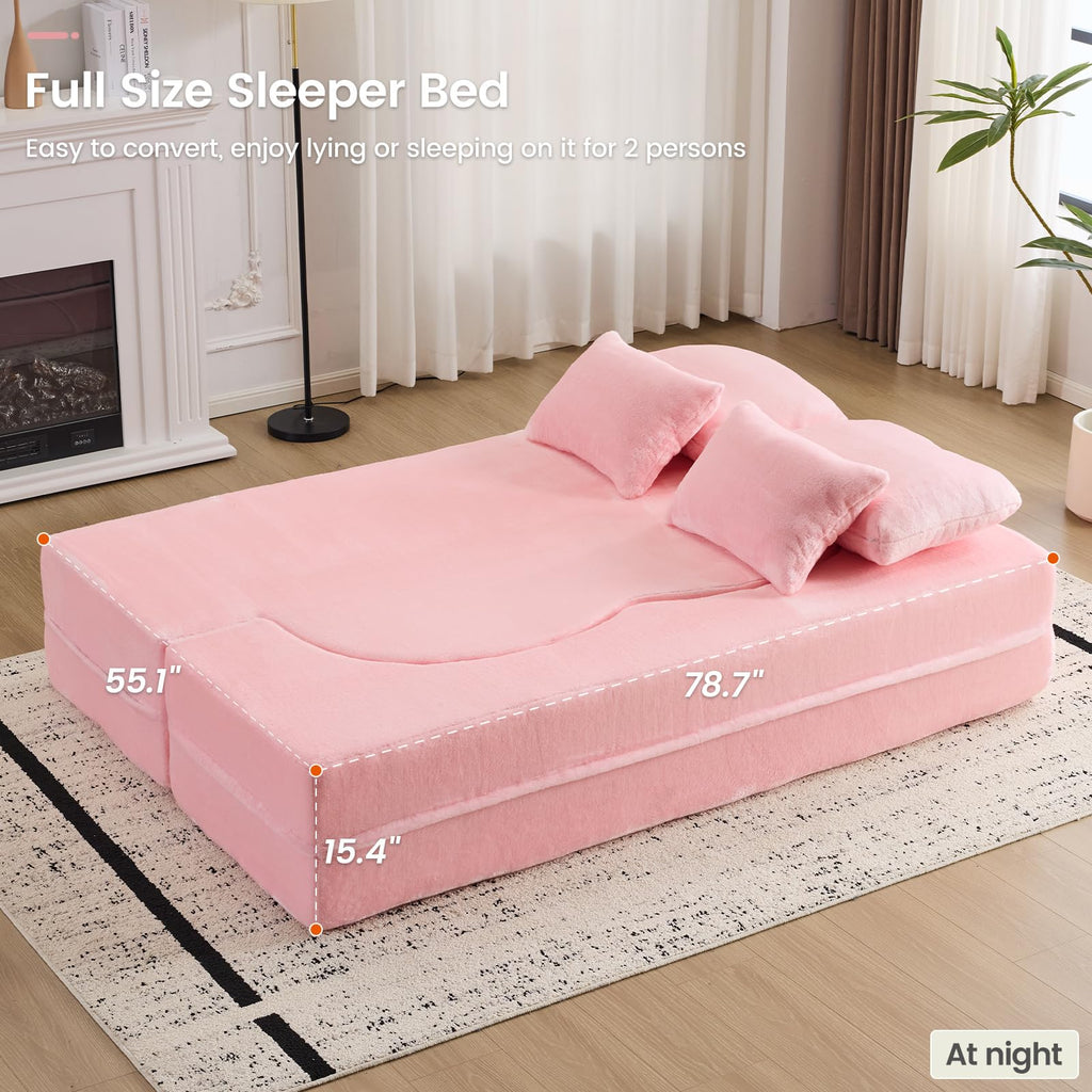 Pink Convertible Sofa Bed L4348
