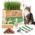 Cat Grass Kit with 5 Packets of Seeds, Wooden Planter, 6 Soil Discs, Trimming Scissors, Spray Bottle, and Mini Tools S51887