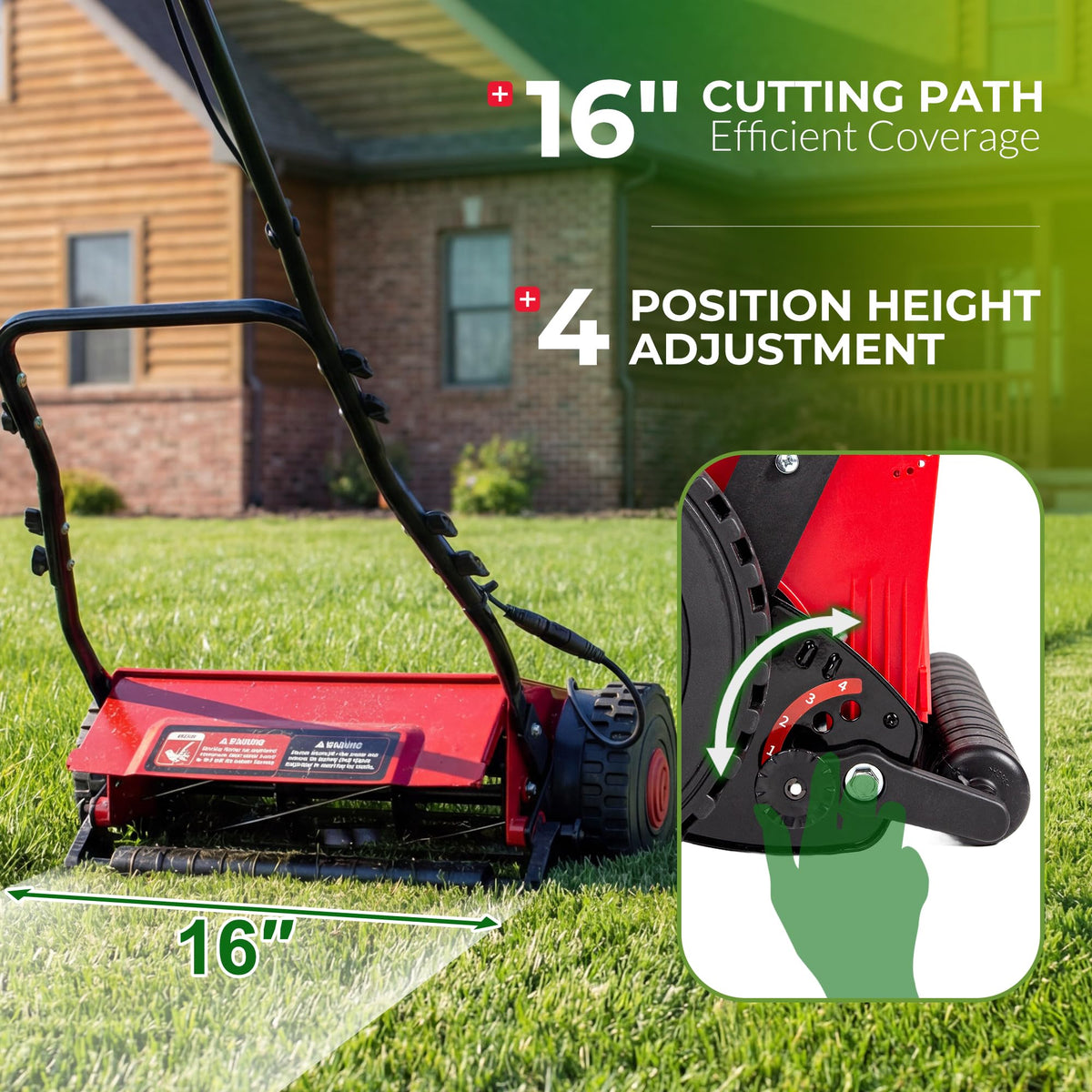 16-Inch Cordless Electric Reel Lawn Mower with 2 Batteries D956