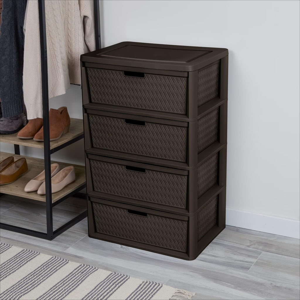Brown 4-Drawer Storage Tower with Bins V419907