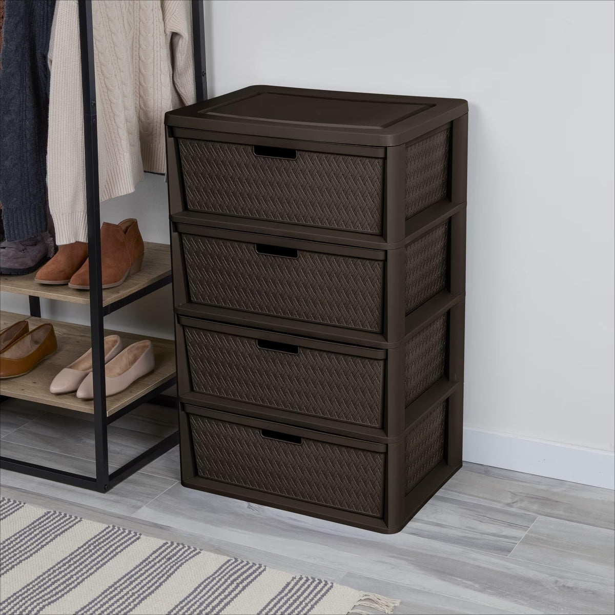 Brown 4-Drawer Storage Tower with Bins V419907