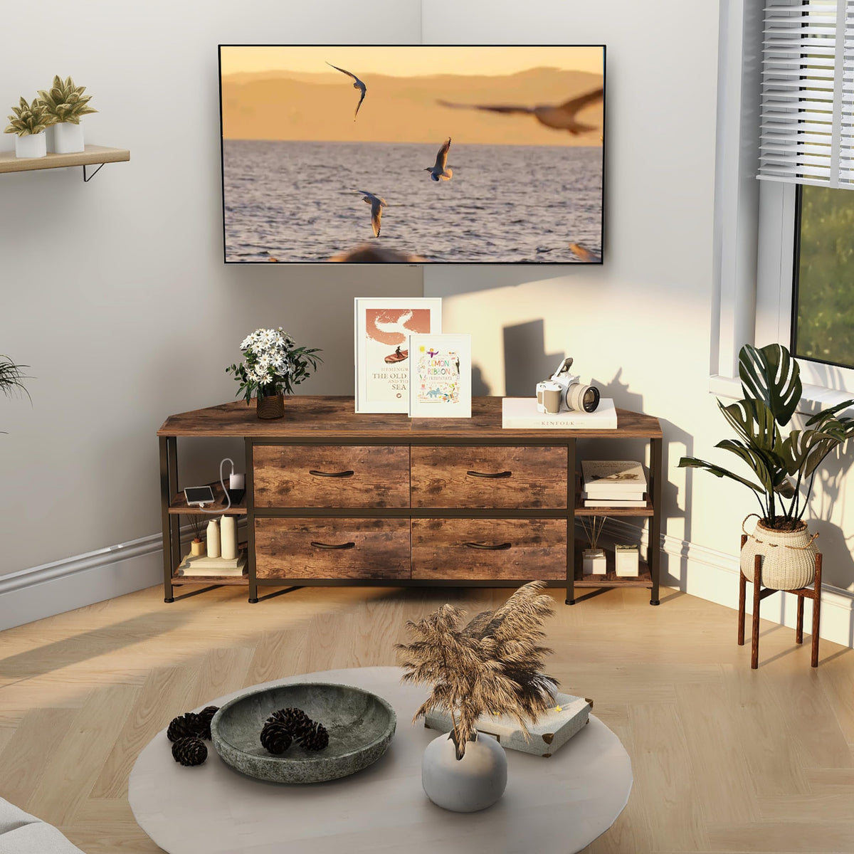 Brown Corner TV Stand with Drawer W496382