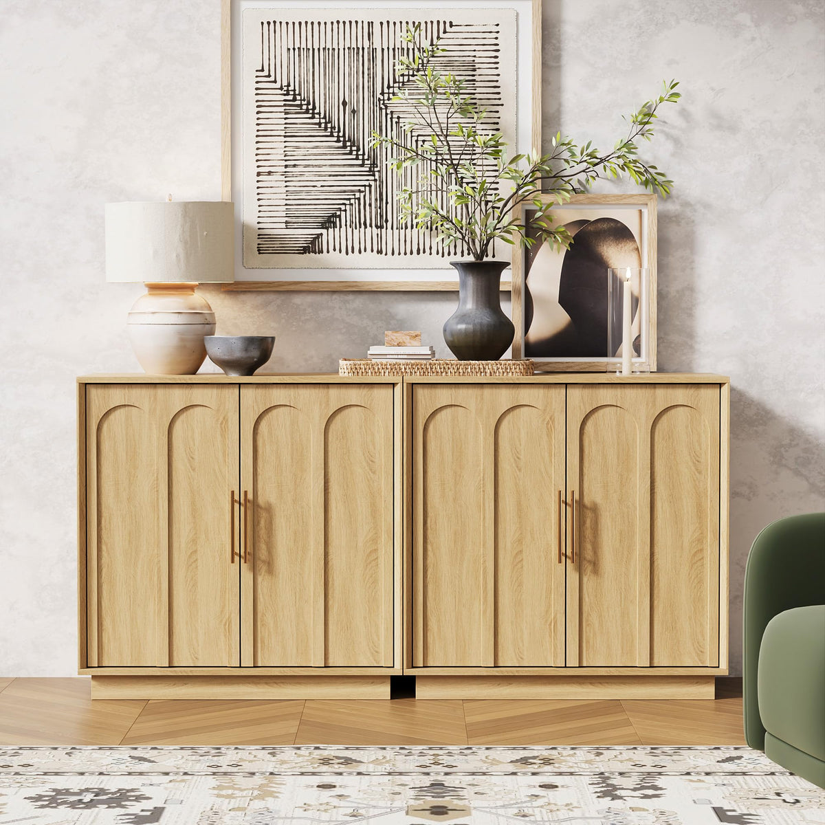 31.5" Oak Sideboard Buffet Cabinet with Storage A81802