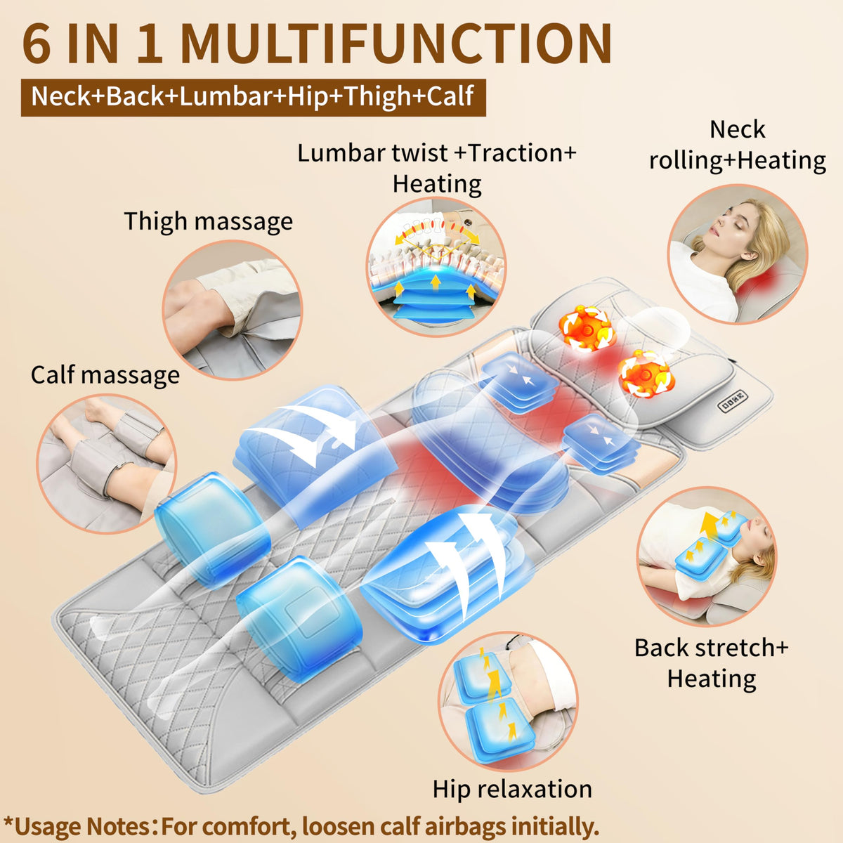 Heated Full Body Massage Mat with Movable Shiatsu Neck Massager Z6185