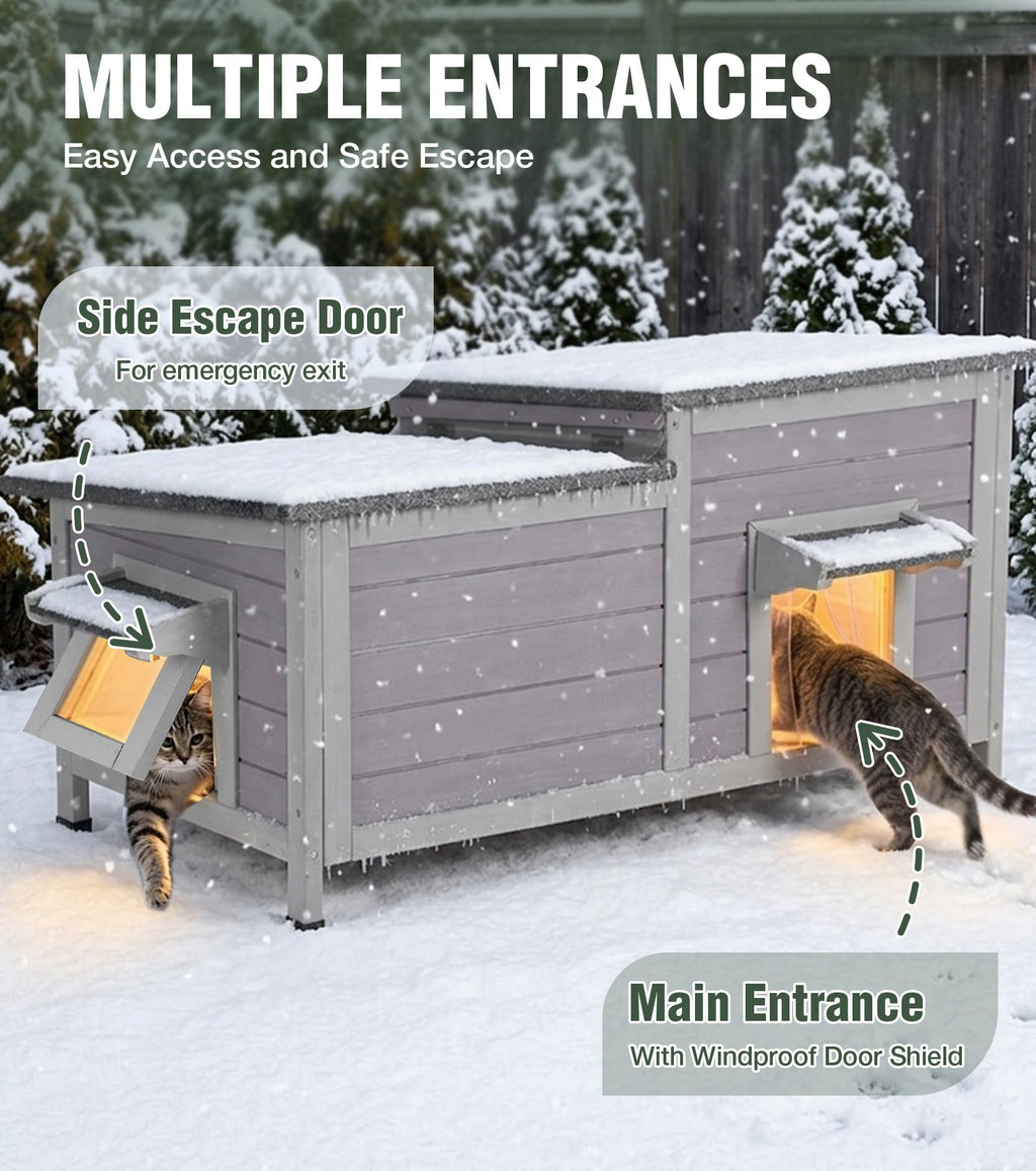 Large 2-Room Weatherproof Heated Cat House A768630