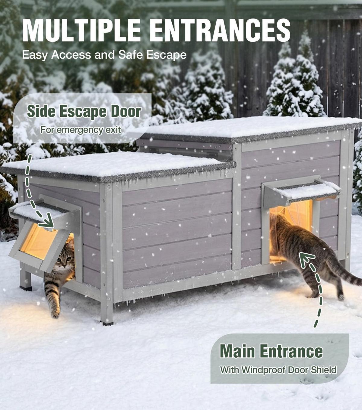 Large 2-Room Weatherproof Heated Cat House A768630