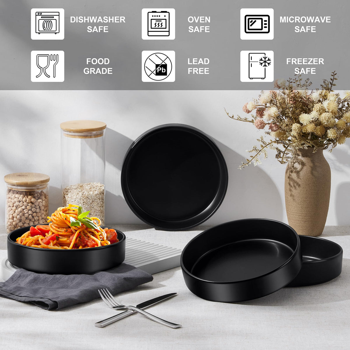 Black 24-Piece Stoneware Dinnerware Set for 8 R1283