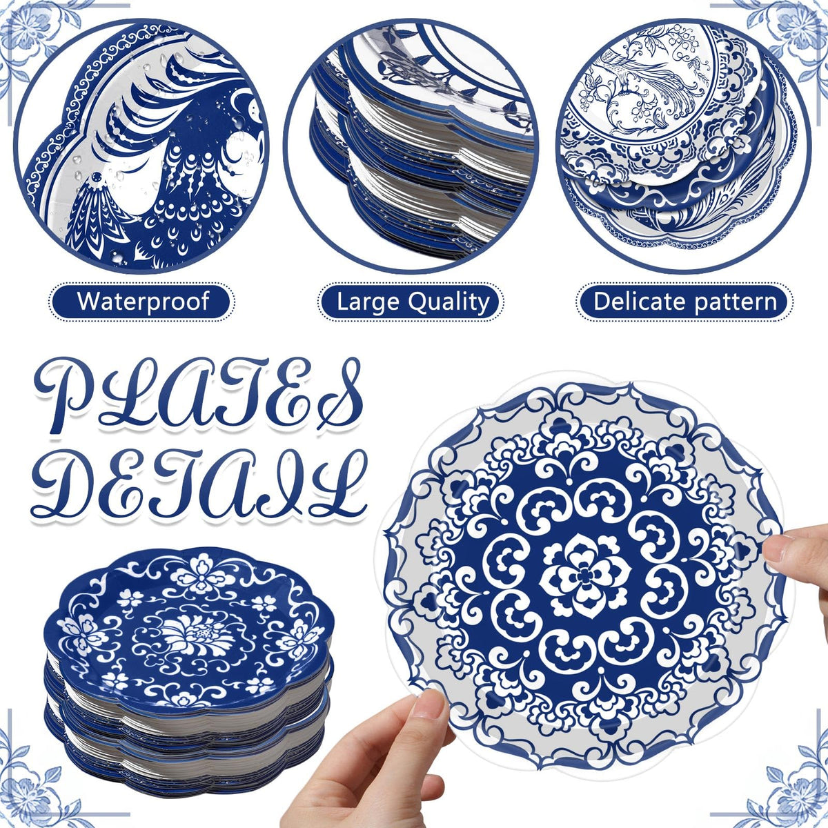 120 Pieces 7 Inch Blue Floral Paper Plates D63459