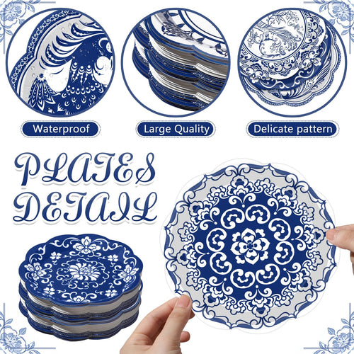 120 Pieces 7 Inch Blue Floral Paper Plates D63459