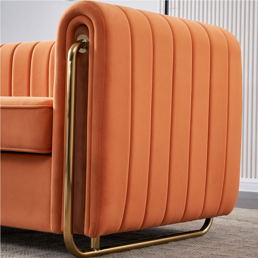 Orange Velvet 3 Seat Sofa C71771