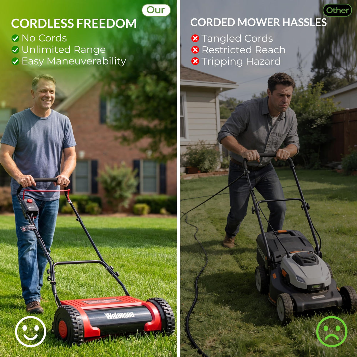 16-Inch Cordless Electric Reel Lawn Mower with 2 Batteries D956