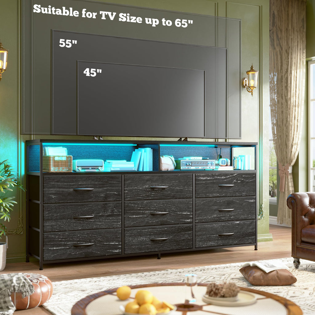 55" W 9 Drawer Dresser with LED and Power Outlets F1467