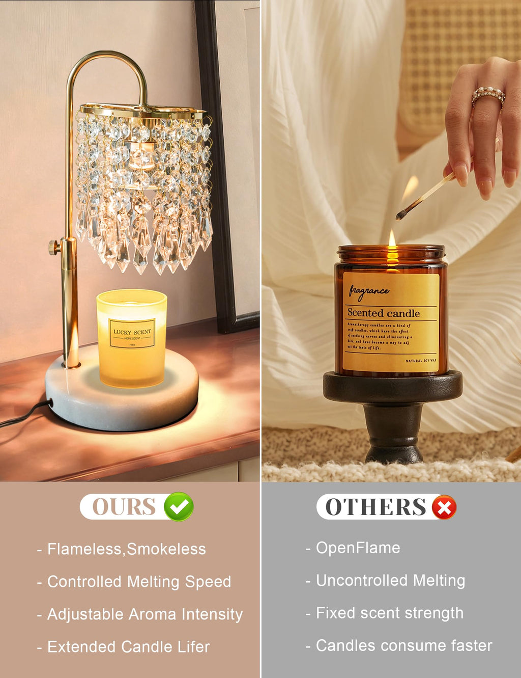 Candle Warmer Lamp with Timer Dimmable Adjustable Height Gold O4928