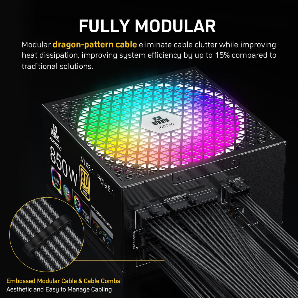 850W Fully Modular 80+ Gold ATX 3.1 Power Supply P408