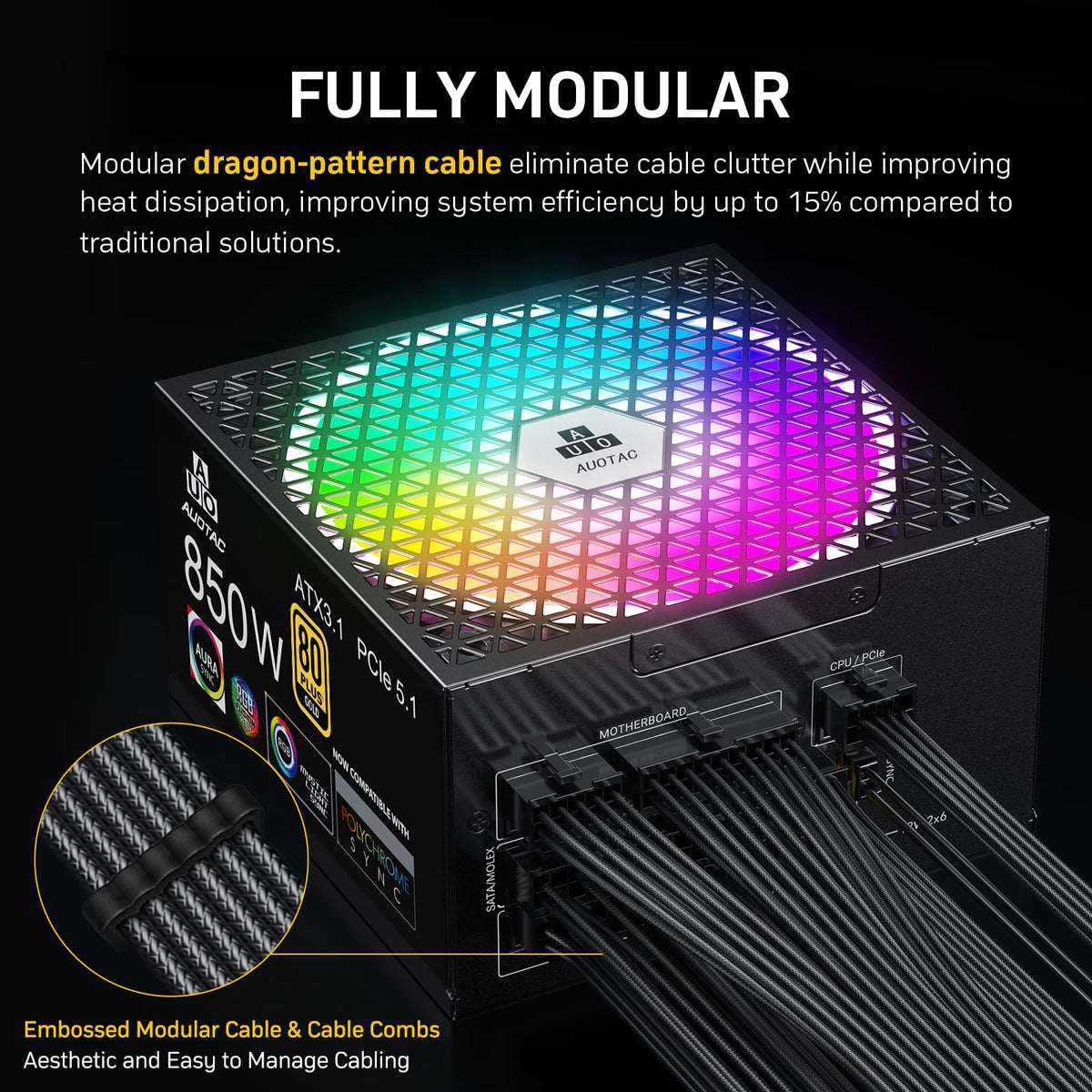 850W Fully Modular 80+ Gold ATX 3.1 Power Supply P408